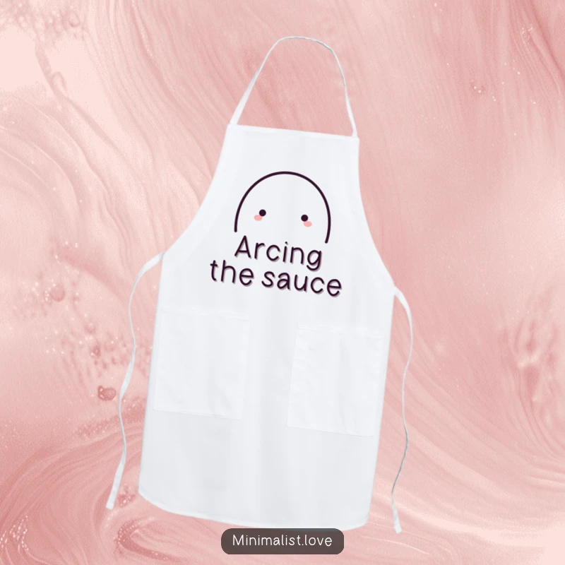 Funny single bold line forming a playful arc with a small dot at the end, on a kitchen apron.