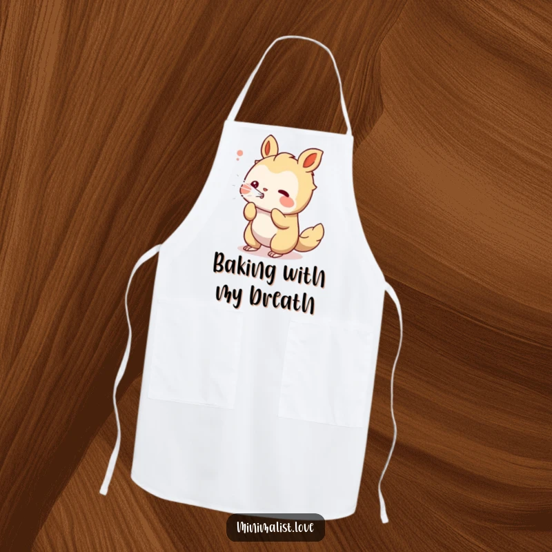 Funny playful creature apron showing a character blowing a stream of clean, white lines, for artistic expression.