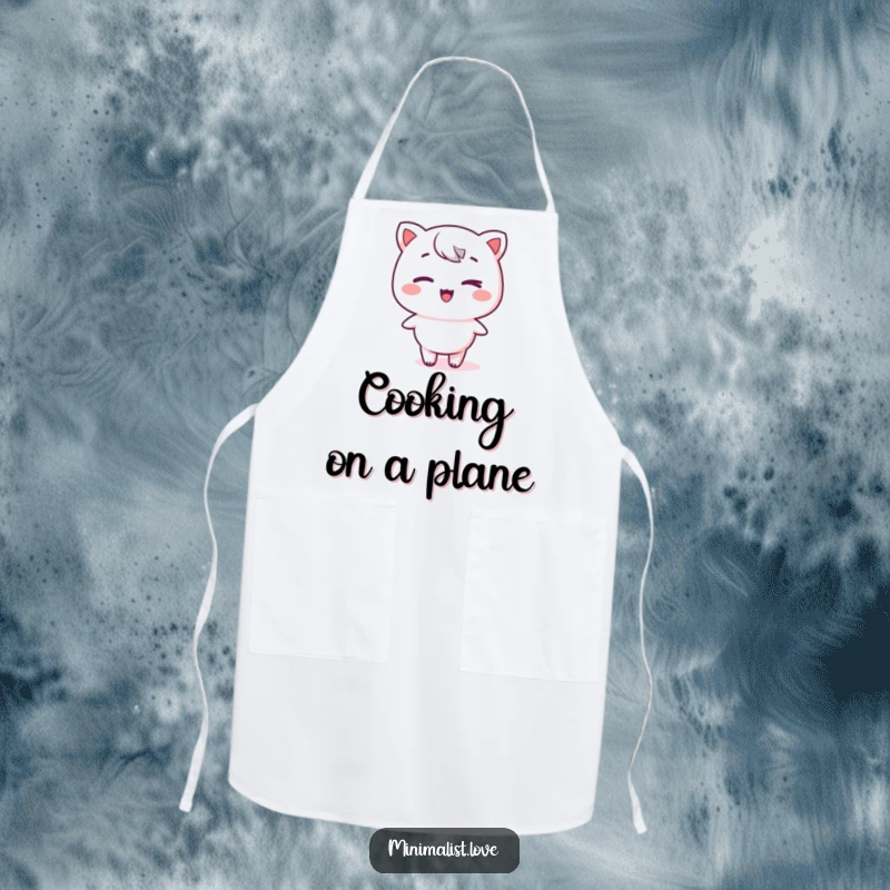 Funny kawaii character winking on a stark, flat plane, displayed on a functional apron, adding playful charm and minimalist style to cooking tasks.