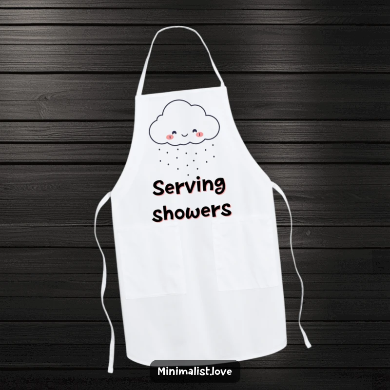 Funny minimalist cloud apron smiling and raining perfect dots, perfect for cheerful cooking and baking sessions.
