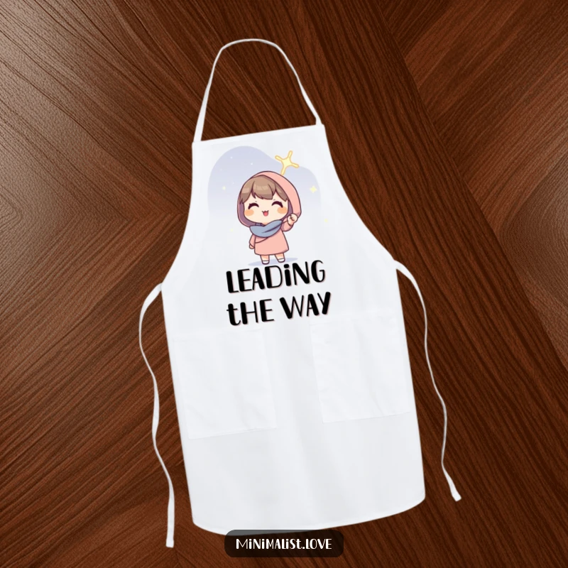 Funny Character Apron: An apron featuring a hopeful character holding a glowing line, symbolizing kitchen inspiration.