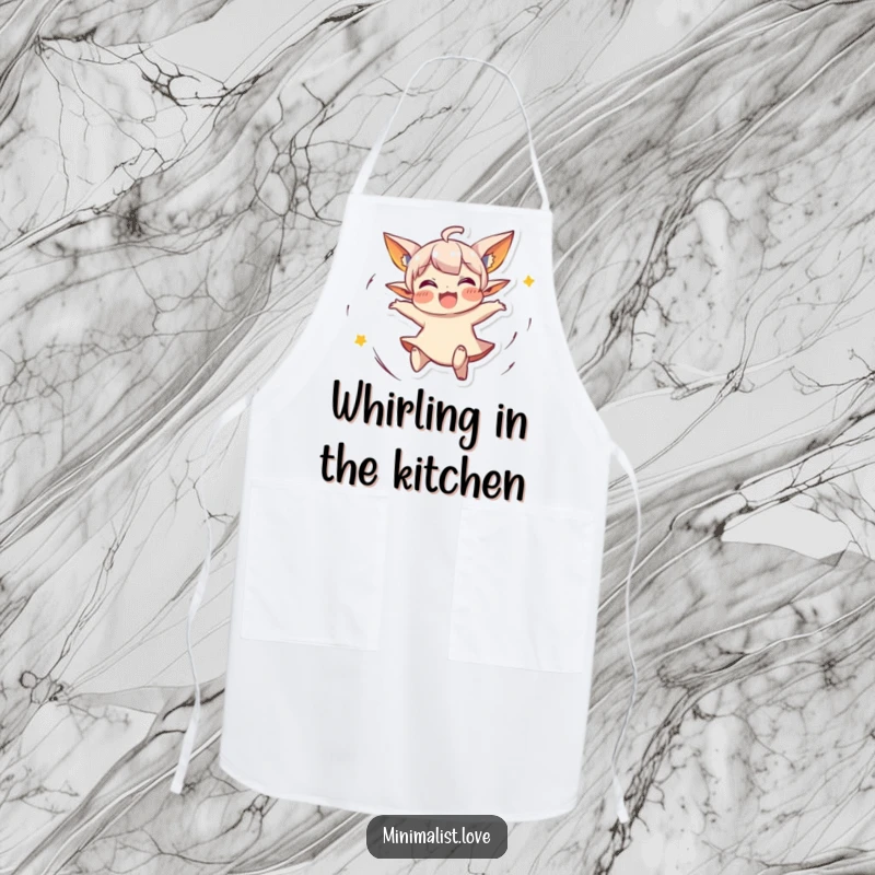 Funny Apron of a small character with pointed ears, spinning with joy. Great funny gift.