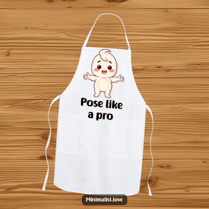 Funny Apron with a happy character striking a bold stark pose, perfect for chefs who cook with humor and confidence.