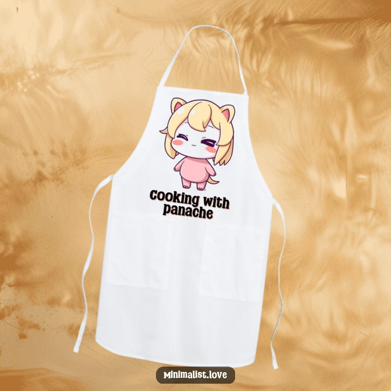 Funny apron showing a character winking cheekily while standing in perfect balance, perfect for kitchen fun and playful confidence.