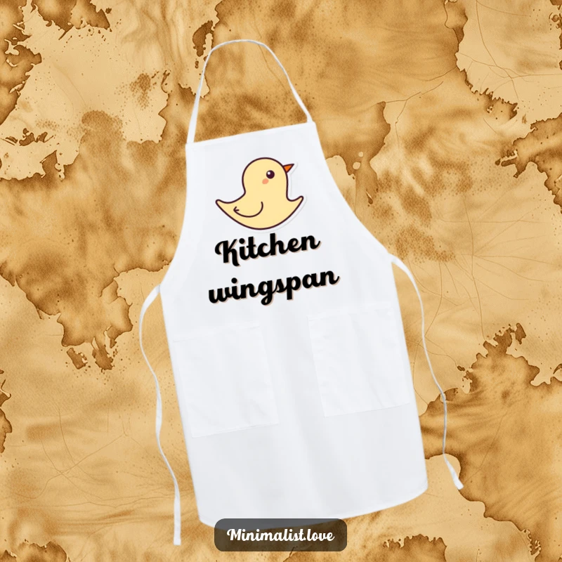 Funny simplified abstract bird shape in minimalist art, flying on a bold line, on a kitchen apron.