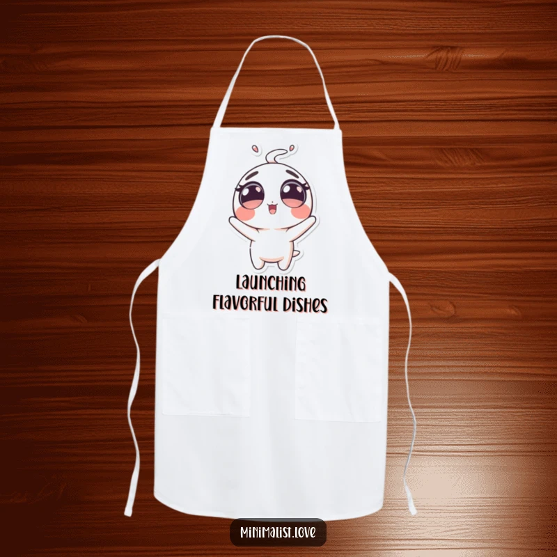 Funny Apron of a bubbly character with large eyes, comically launched upwards. Great funny gift.