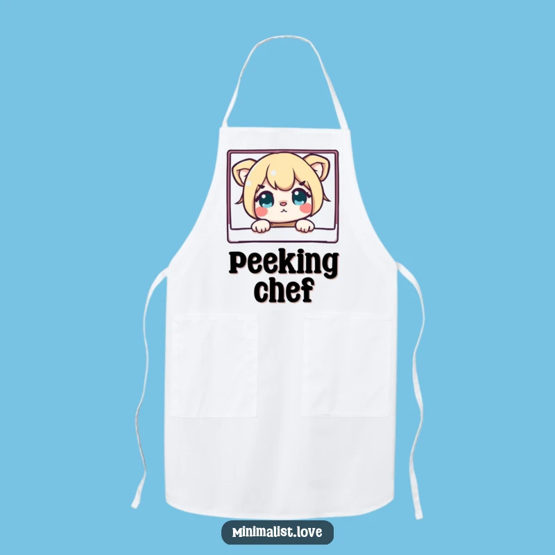 Funny Apron: Curious Character Peeking Behind Clean Rectangle - Kitchen Funny Gift