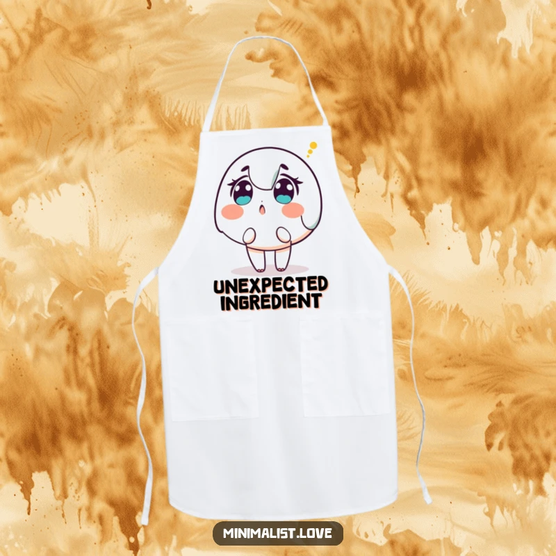 Funny Character Apron: An apron featuring a surprised character looking up at a descending dot, adding kitchen mystery.