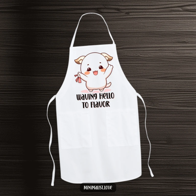 Funny Apron of a happy character with blushes, waving a small fabric, ideal for a cheerful kitchen. Great funny gift.
