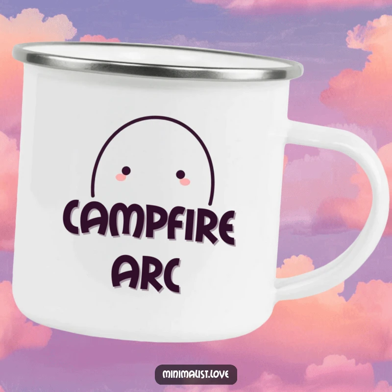 Funny single bold line forming a playful arc with a small dot at the end, on a durable camping mug.