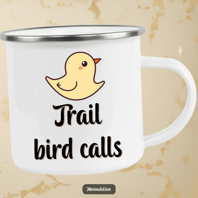 Funny simplified abstract bird shape flying on a bold line, on a durable minimalist camping mug.