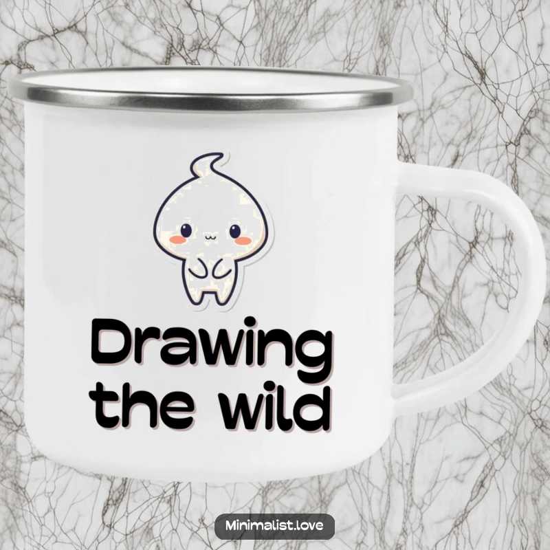 Funny Camping Mug shows a minimalist character creating a shape with a flourish, perfect for outdoor artists.