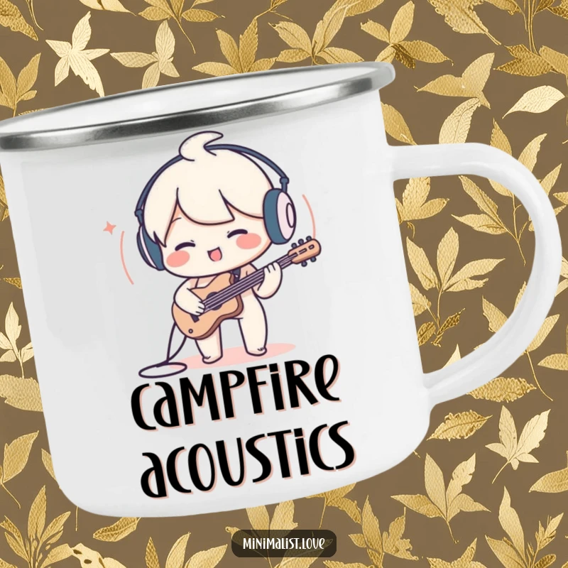 Funny Character Camping Mug: A sturdy mug depicting a charming character playing a sound wave, for outdoor musical enjoyment.