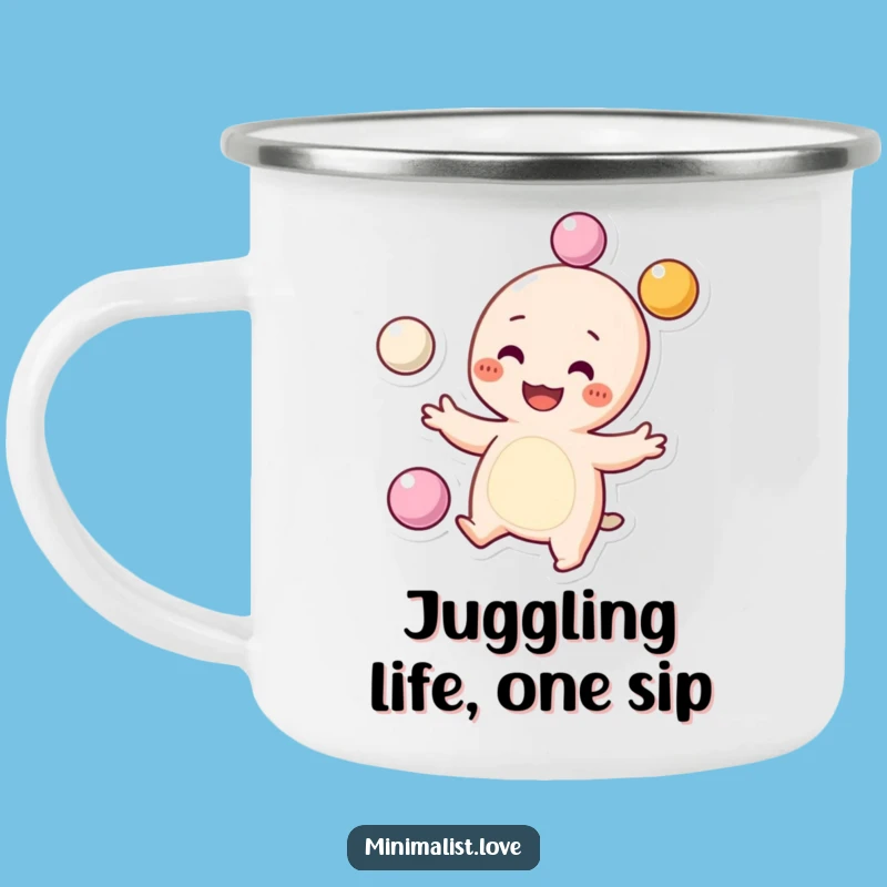 Funny Juggling Character Camping Mug: Grinning Dots-Cheeks Pal, Outdoor Funny Gift!