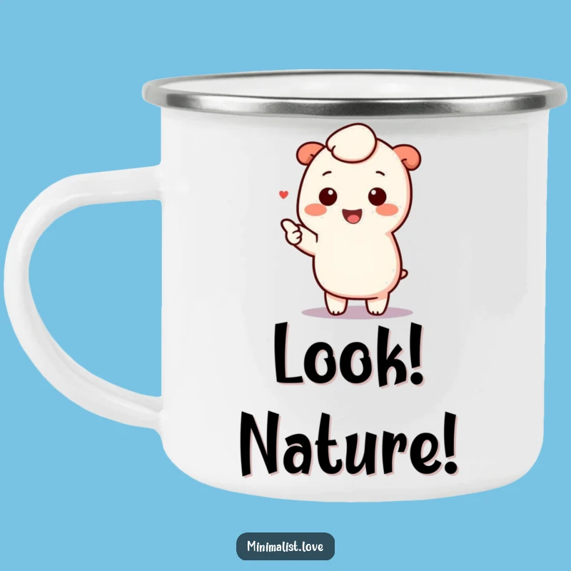 Funny Kawaii Pointing Camping Mug: Minimalist Adventure Character Gift