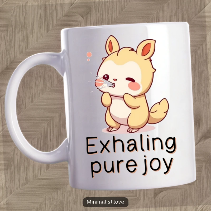 Funny playful creature mug blowing a stream of clean, white lines, symbolizing creativity and lightheartedness.
