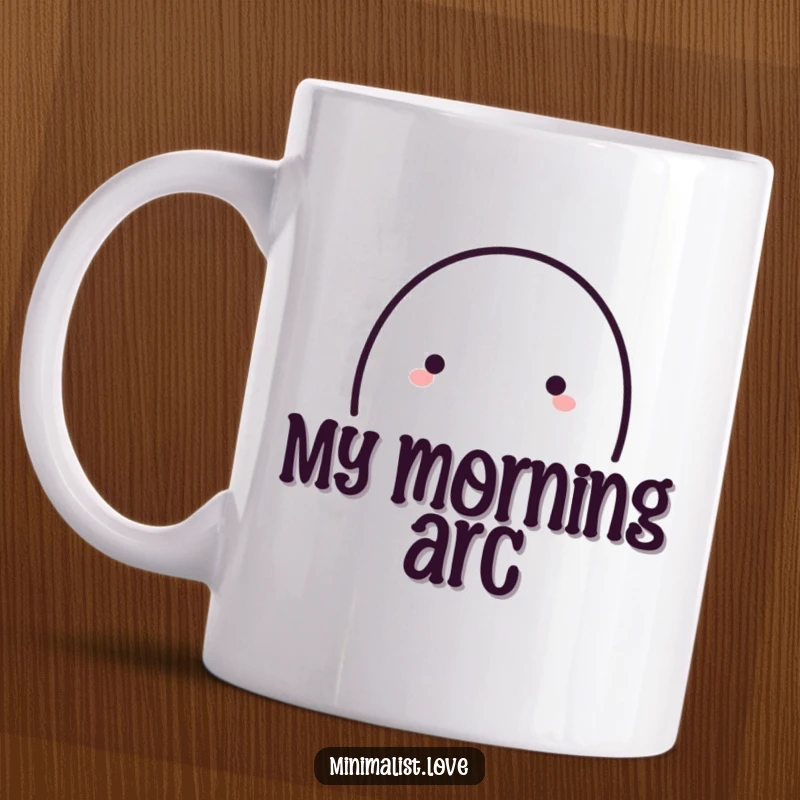 Funny single bold line forming a playful arc with a small dot at the end, depicted on a mug.