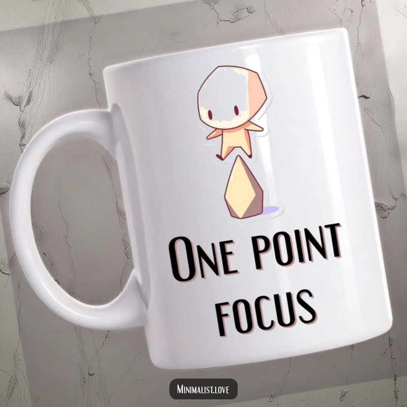 Funny stark geometric shape character precariously balancing on a single point, looking stressed but comical.