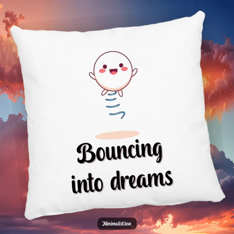 Funny Pillow, a round character bouncing on a spring, soft and inviting.