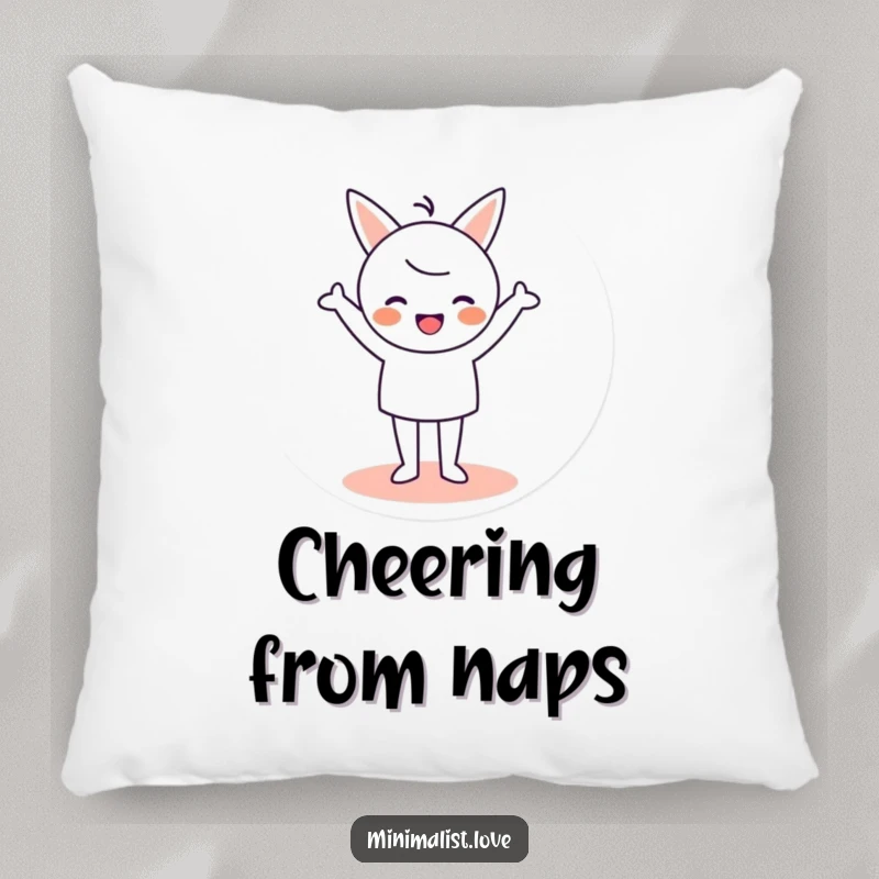 Funny Pillow with a minimalist character cheering joyfully while standing on a circle, perfect for cozying up.