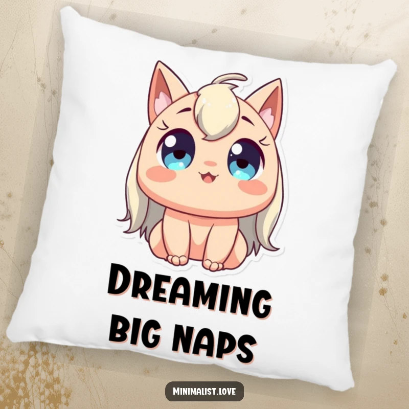 Funny pillow featuring a character with wide, happy eyes stretching gracefully upwards, perfect for cozy comfort and humorous decor.