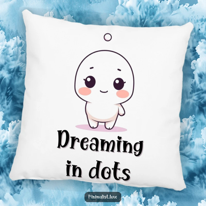 Funny Pillow with a minimalist character looking surprised by a single floating dot, ideal for cozying up.