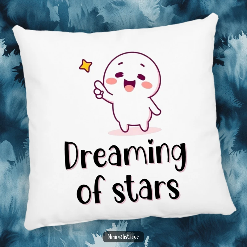 Funny minimalist character excitedly pointing at a single star, as a decorative pillow. Soft, humorous, and inspirational home decor.