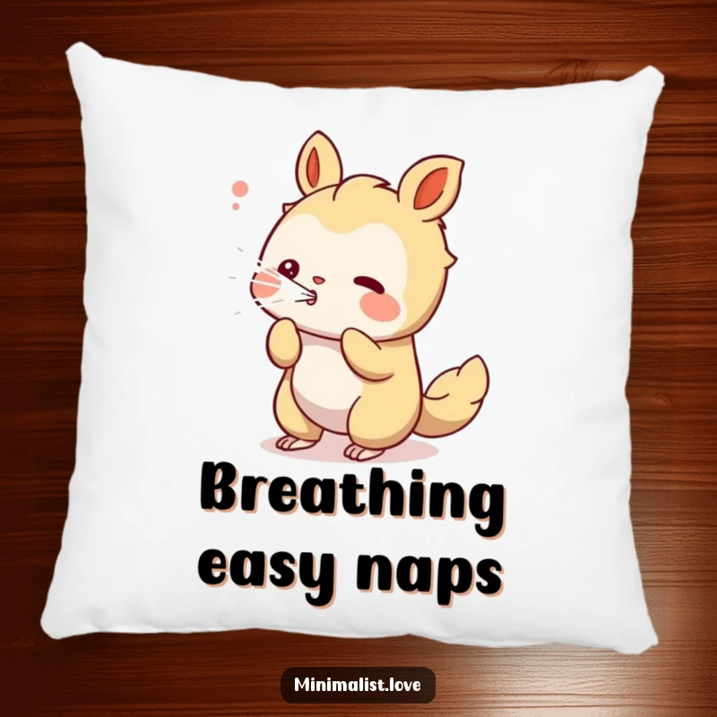Funny playful creature pillow showing a character blowing a stream of clean, white lines, encouraging creativity.