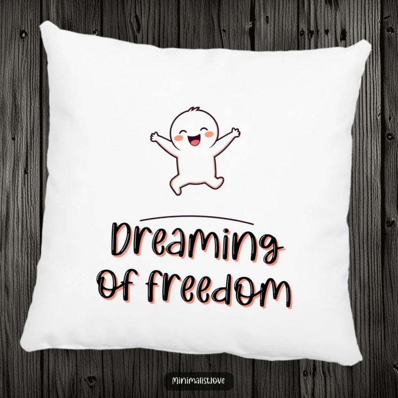 Funny Pillow with a minimalist character joyfully leaping over a simple line, providing comfort and comical decoration.