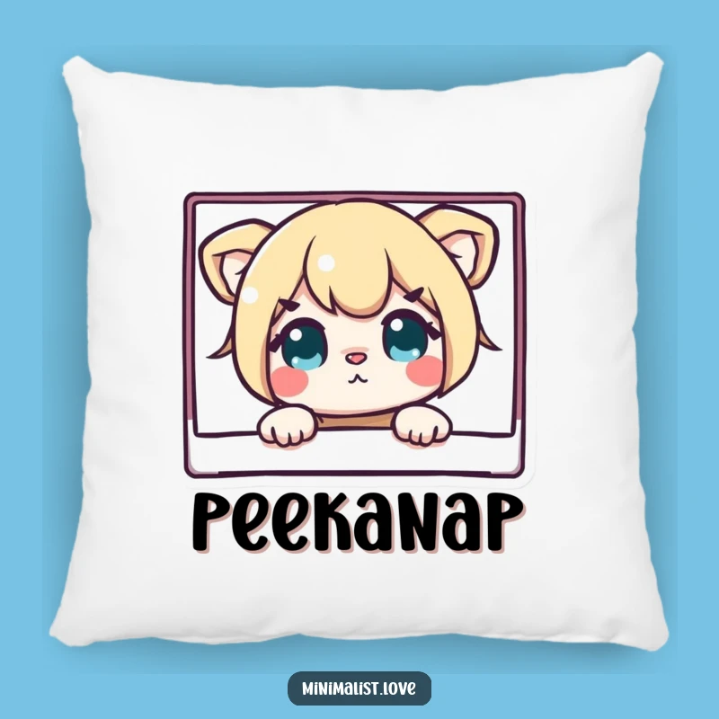 Funny Pillow: Curious Character Peeking From Clean Rectangle - Comfy Funny Gift