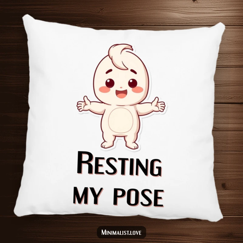Funny Pillow featuring a happy character in a bold stark pose, arms spread, offering comfort and humorous appeal.