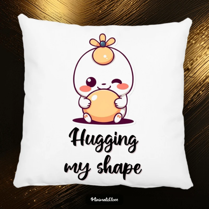 Funny kawaii character with a goofy grin interacting with a simple shape, a soft and plush pillow designed to bring cute comfort and playful charm.