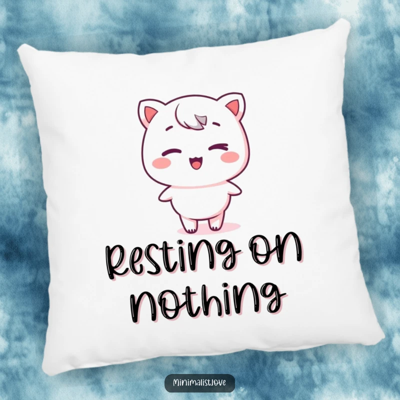 Funny kawaii character winking on a stark, flat plane, a soft and plush pillow designed to bring cute comfort and minimalist charm.