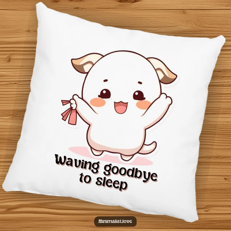 Funny Pillow featuring a happy character with blush, waving a small fabric, bringing cozy vibes. Perfect funny gift.