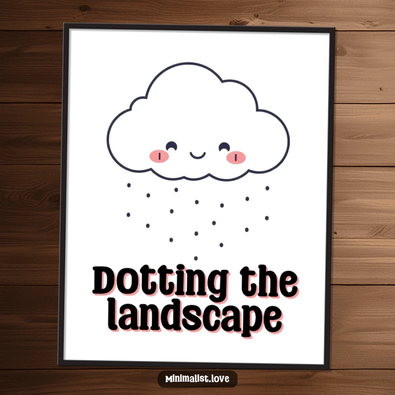 Funny minimalist cloud digital art raining tiny perfect dots, offering instant cheerful decor.