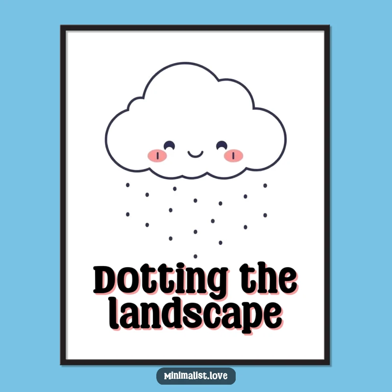 Funny Cloud Raining Dots Digital Art - Minimalist Whimsy Print for Walls Gift