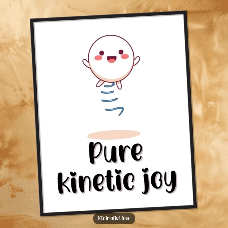 Funny Digital Art Print, a round character bouncing joyfully on a spring, high-resolution art.