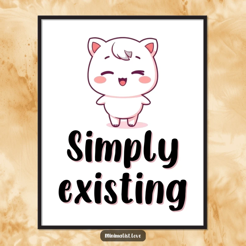 Funny kawaii character winking on a stark, flat plane, a high-resolution digital art print designed to bring minimalist charm and playful humor.