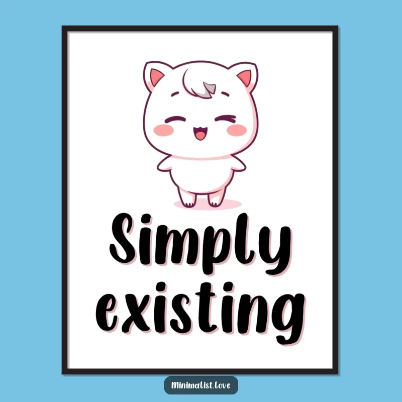 Funny Kawaii Winking Digital Print: Minimalist Charm Art Gift