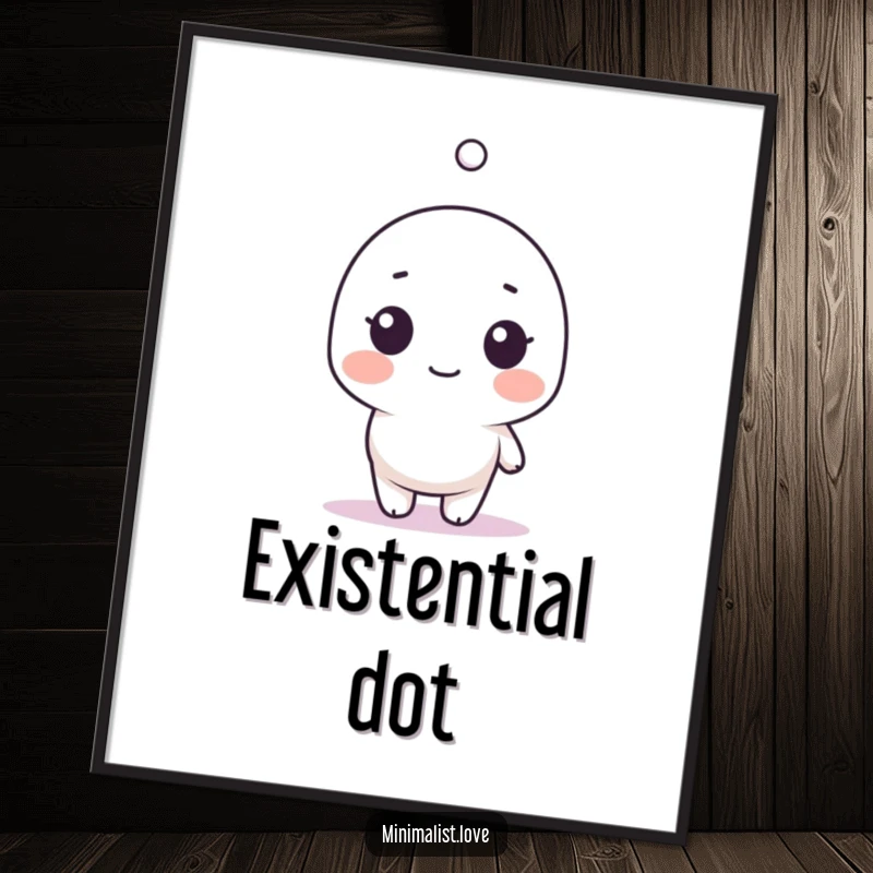 Funny Digital Art Print of a minimalist character looking surprised by a single floating dot, perfect for modern walls.