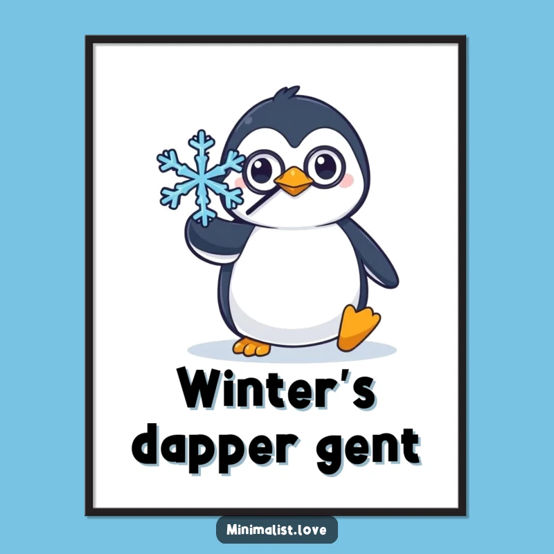 Funny Penguin Monocle Digital Art: Dapper penguin design, instant funny gift download.