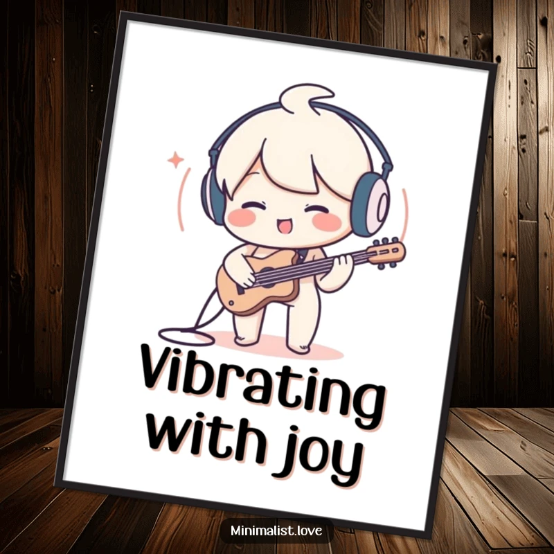 Funny Character Digital Art: A high-resolution print of a charming character playing a minimalist sound wave, celebrating music.