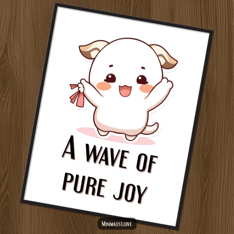 Funny Digital Art Print of a happy character with blushing cheeks, waving a small fabric. Instant funny gift.