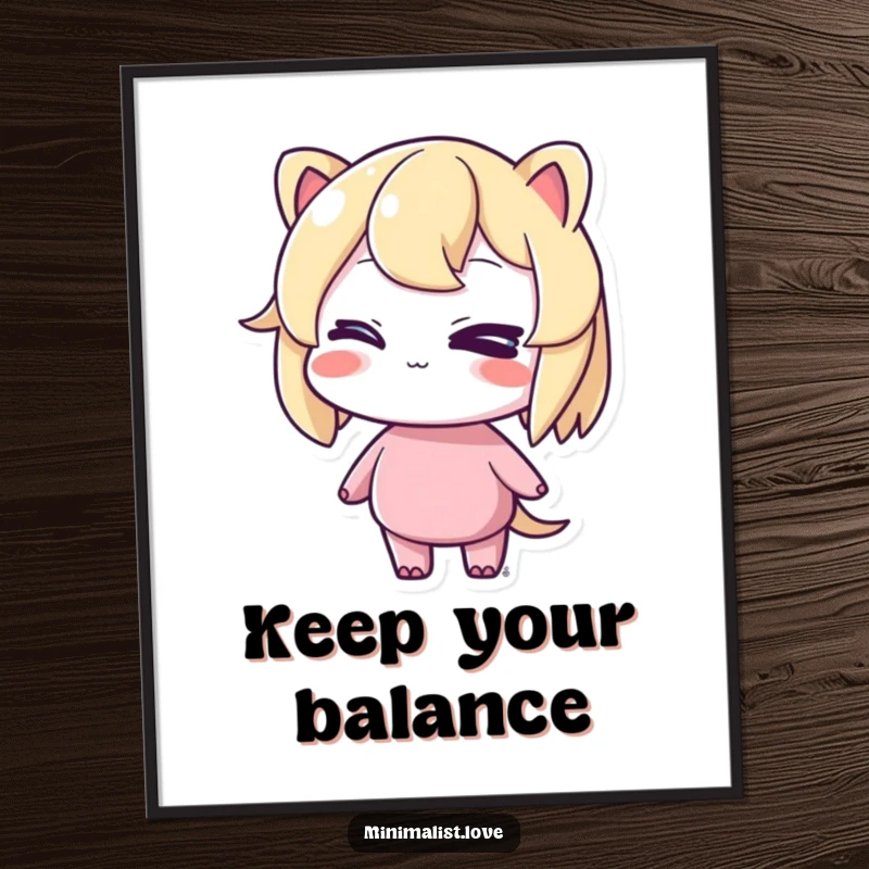 Funny digital art print of a character winking playfully while standing in perfect balance, for instant stylish and humorous decor.