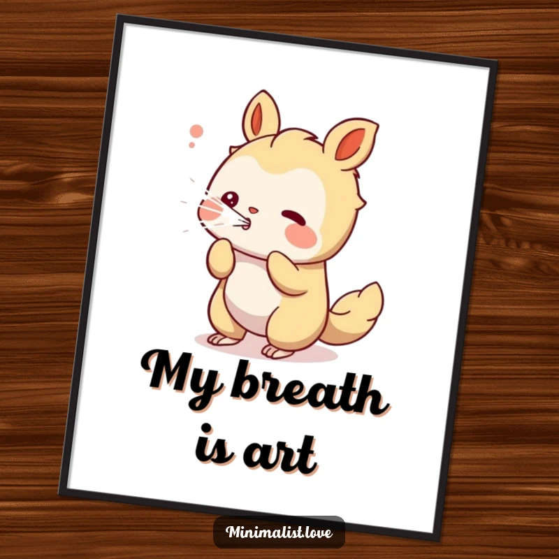Funny playful creature digital art print of a character blowing a stream of clean, white lines.