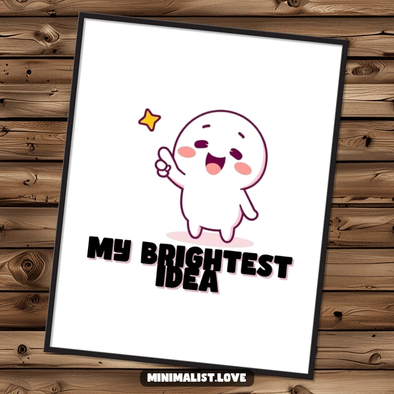 Funny minimalist character excitedly pointing at a single star, as a digital art print. Inspirational, humorous, and minimalist artwork.