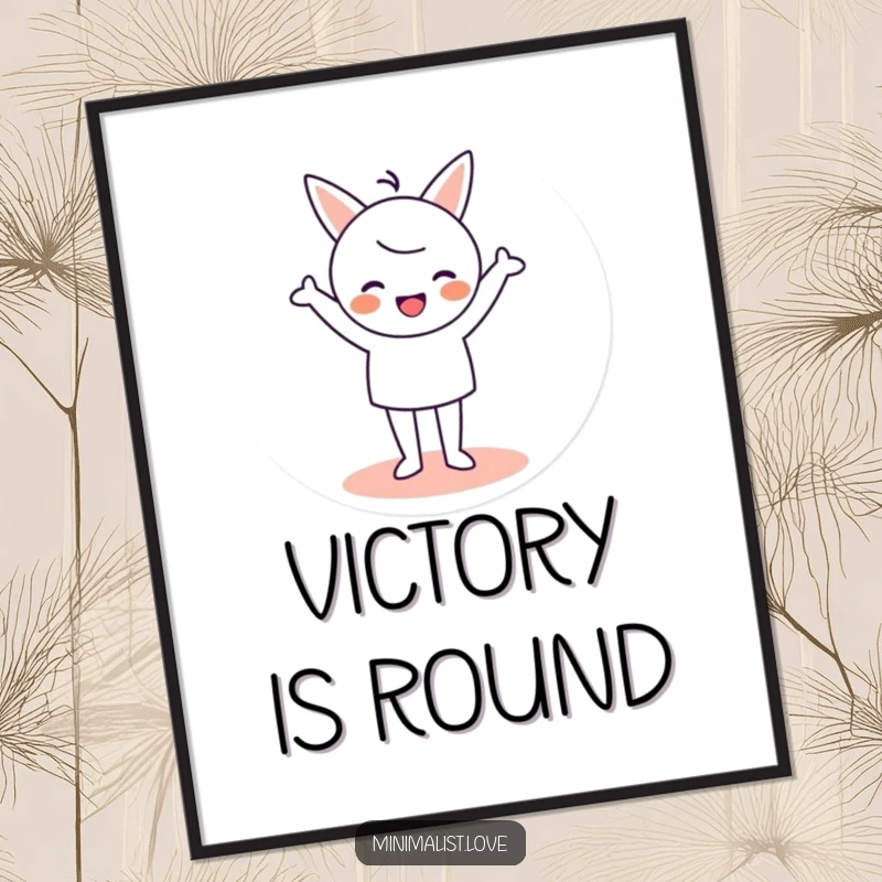 Funny Digital Art Print of a minimalist character cheering joyfully while standing on a circle, perfect for modern walls.