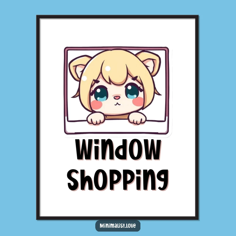 Funny Digital Art: Curious Character Peeking Behind Clean Rectangle - Instant Funny Gift