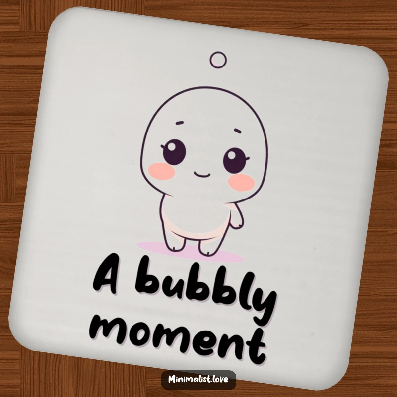 Funny Drink Coaster featuring a minimalist character surprised by a single floating dot, adding humor to tables.