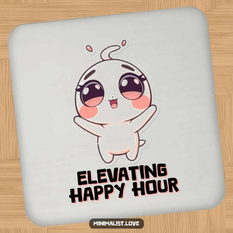 Funny Coaster featuring a bubbly character with large eyes, comically launched upwards. Perfect funny gift.